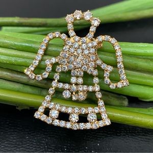 Vintage Unsigned Pave Rhinestones Crystal Gold-tone Angel Christmas Brooch